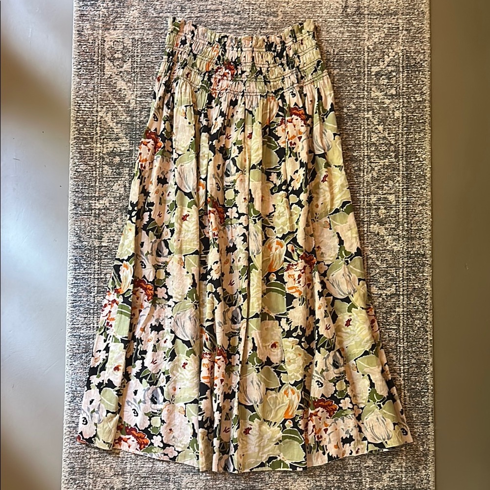 The Great Canary Skirt Vintage Rose Floral 1 S cotton elastic pull on midi NWT